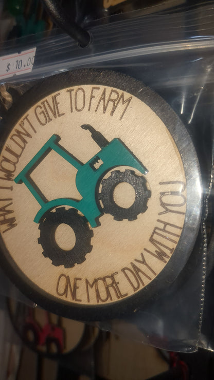 Ornament or car charm memorial memorial with green tractor