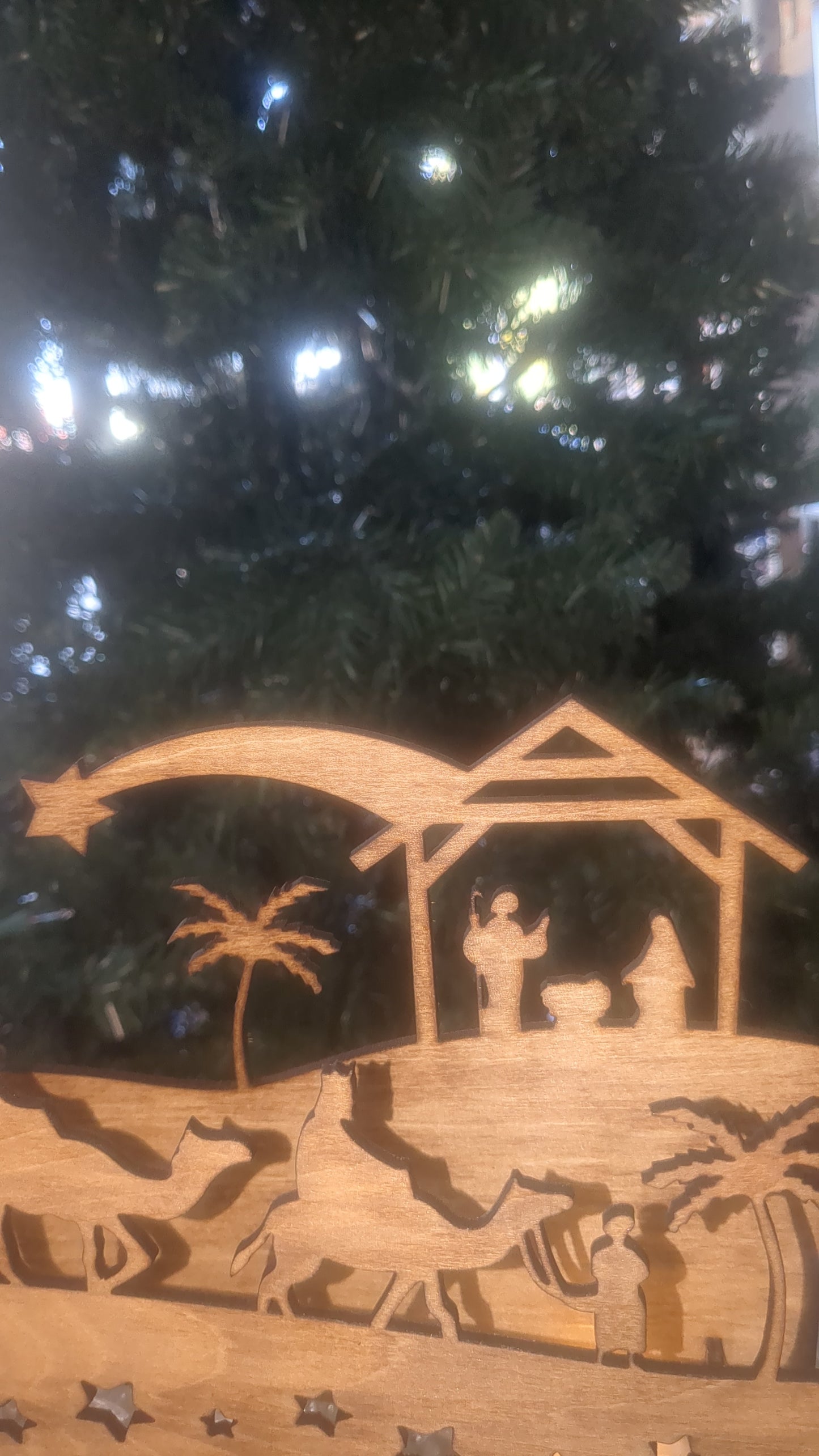 Wooden, laser cut Nativity. Lights up