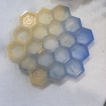 Coaster Set honeycomb and Bee blue and gold